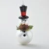 6.5" Matte White Blown Glass Snowman Ornament W/Pinecones