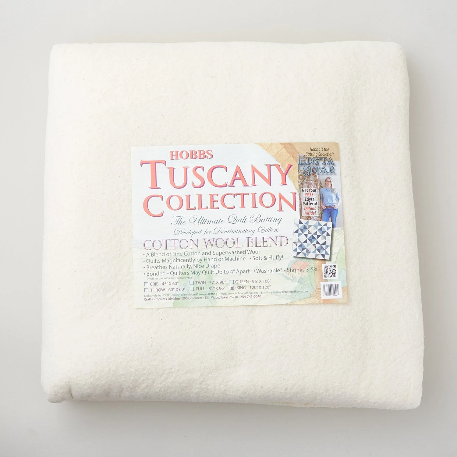 Hobbs Tuscany 80/20 Cotton Wool Batting - King 120" X 120" 3 Hobbs Tuscany 80/20 Cotton Wool Batting - King 120" X 120"