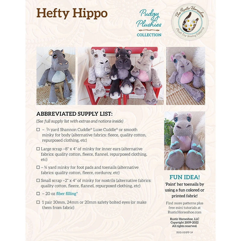 Hefty Hippo Pudgy Plushies Pattern 4 Hefty Hippo Pudgy Plushies Pattern - Image 2