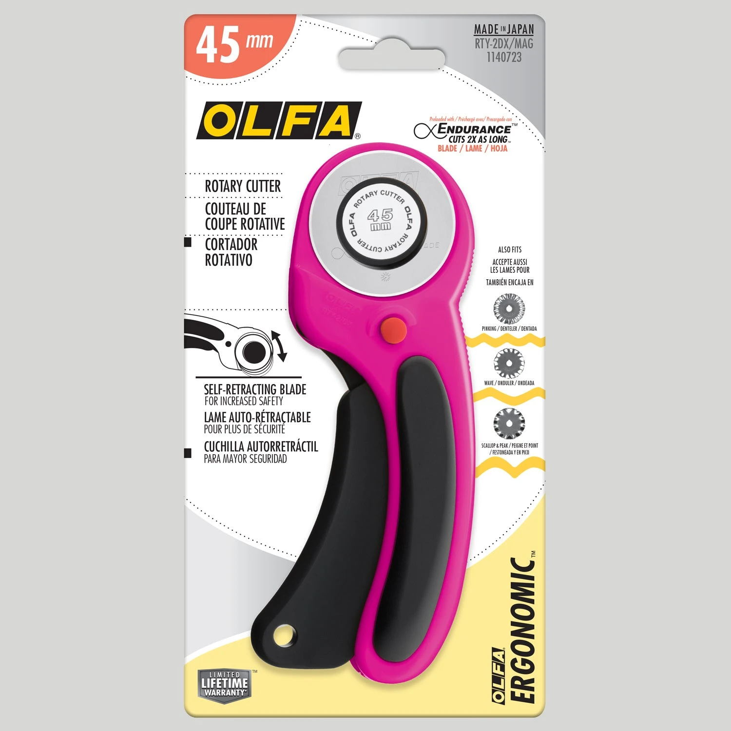 Olfa® 45mm Ergonomic Rotary Cutter - Magenta 4 Olfa® 45mm Ergonomic Rotary Cutter - Magenta - Image 2