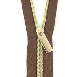 Sallie Tomato #5 Nylon Zipper Tape & Pulls - Brown With Gold Coil