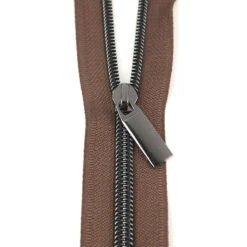 Sallie Tomato #5 Nylon Zipper Tape & Pulls - Brown With Gunmetal Coil