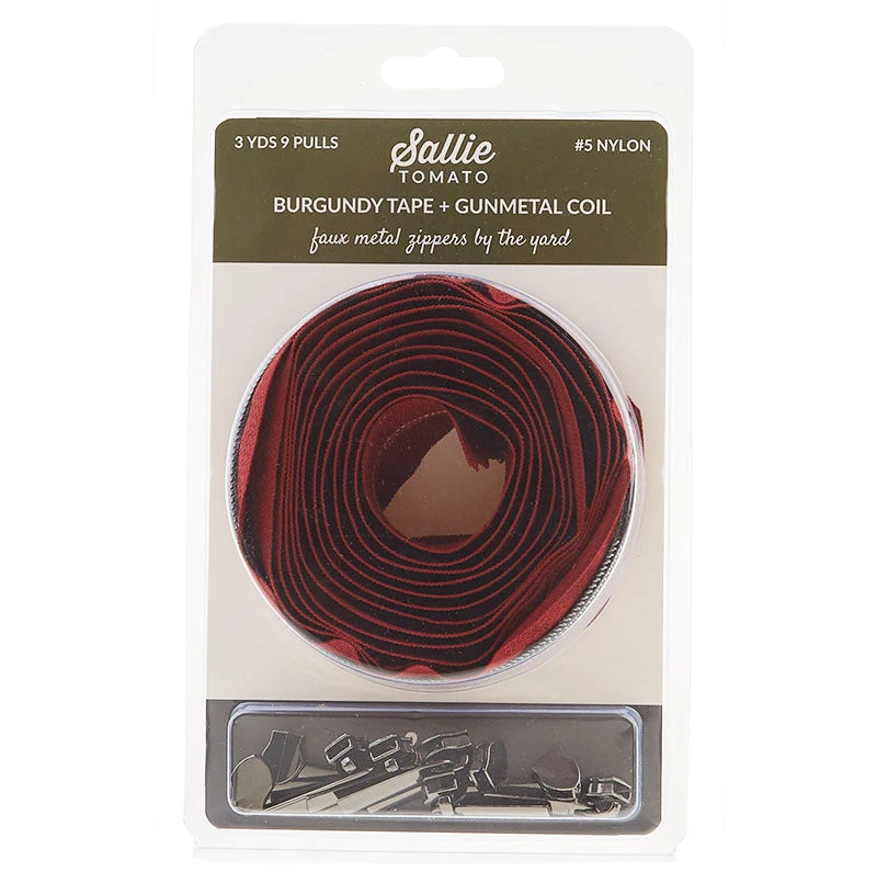 Sallie Tomato #5 Nylon Zipper Tape & Pulls - Burgundy With Gunmetal Coil 4 Sallie Tomato #5 Nylon Zipper Tape & Pulls - Burgundy With Gunmetal Coil - Image 2