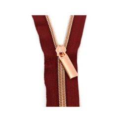 Sallie Tomato #5 Nylon Zipper Tape & Pulls - Burgundy With Rose Gold Coil